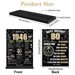 Black Gold 80th Birthday Decorations Back 5.9 x 8.3 inches,