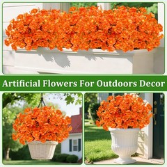 12 Bundles Artificial Flowers for Outdoors, UV 12 Bundles, Brown Orange