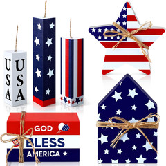 8 Pcs 4Th of July Table Decorations Wooden Patriotic Decorations 4Th of July Tie