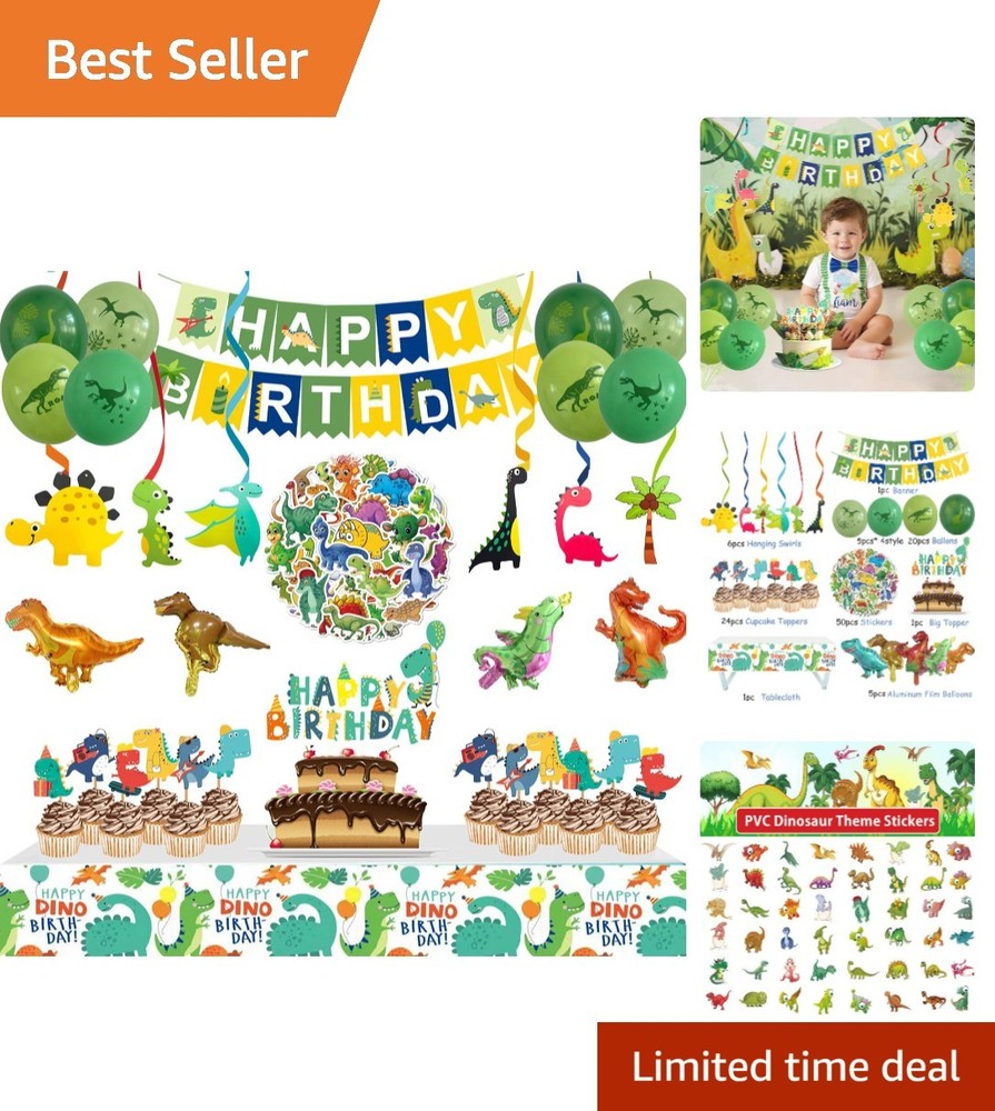 104-Piece Dinosaur Birthday Decorations Set: Eco-Friendly Dino Party Supplies