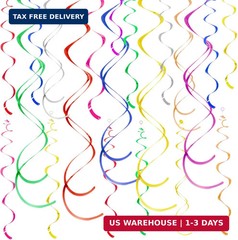 Colorful Ceiling Swirl Foil Decorations Hanging Plastic Streamer Themed Swirl Pa