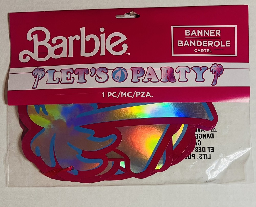 Barbie Happy Birthday Party Background Banner Metallic Silver, Pink 12 Ft