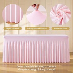 Suppromo 8ft Pink Spandex Table Cloths for Rectangle Tables Wrinkle Free Pink Re