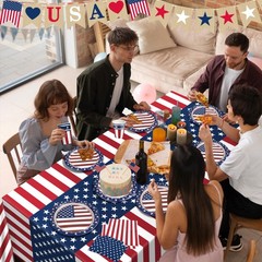 Fourth of July Decorations – Serve 24 – Patriotic Plates Tablecloth Napkins Cup