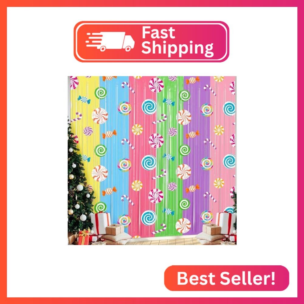 Blosssound 2 Packs Candyland Party Decorations 3.3 x 6.6 ft Colorful Candy Foil