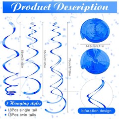 36 Pcs Hanging Swirl Party Decorations Plastic Streamer Swirls Spiral Blue