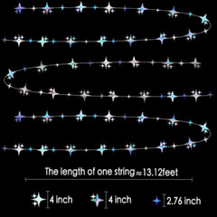 Glitter Iridescent Four-Angle Star Paper Garland Banner Décor 40 Feet Iridescent