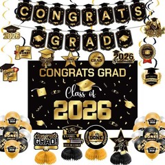 Graduation Decorations 2026 Gold Themed Set – Congrats Grad Banner, Class of …