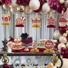 8 Pieces Happy Birthday Decorations, for Women, Burgundy Gold | Happy Birthday C