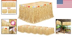 6 Natural Grass Table Skirts for Luau and Beach Parties – Reusable & Lightweight