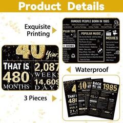 40th Birthday Gifts for Men 1985 Birthday Decorations 3 Pieces 11 x 14 Back in 1