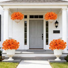 12 Bundles Artificial Flowers for Outdoors, UV 12 Bundles, Brown Orange