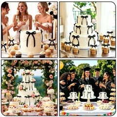 30 Pack Black Bow Cupcake & Cake Toppers for Graduation, Birthday, Wedding
