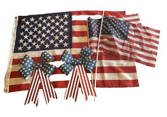 PARTY Decorations LOT USA Uncle Sam Red White & Blue 3 Flags 2 Bows 4th of July