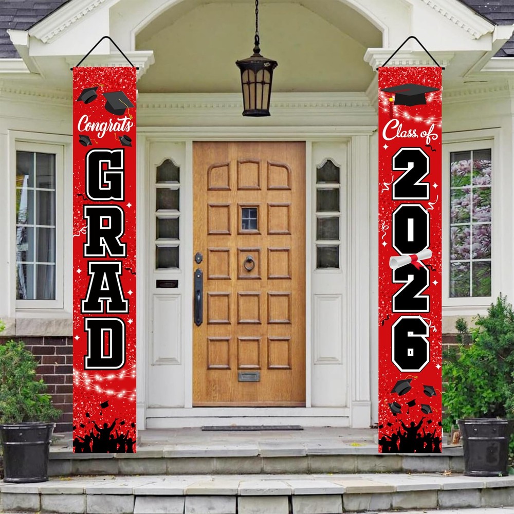 Graduation Decorations Class of 2026 Red – Porch Banner Door Sign for Front D…