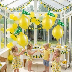 Lemon foil Balloons Summer lemonade with leaves Balloons for Fruit theme birt…
