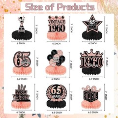 65th Birthday Decorations for Women, 9PCS Vintage Honeycomb Centerpieces Tabl…