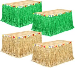 4 Pack Luau Grass Table Skirt Natural 9 Feet x 29.5 Inch Hawaiian Table Skirt