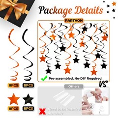 Orange Black Hanging Swirl Decorations – 32 Pcs Metallic Ceiling Swirls with …