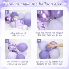 Metallic Silver White Lavender Purple Balloons, Happy Birthday Banner, Cake