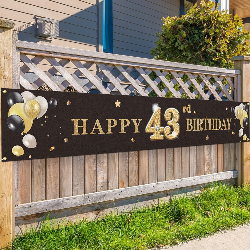 PAKBOOM Happy 43rd Birthday Backdrop Banner Cheers to 43 Years Old 43, Black