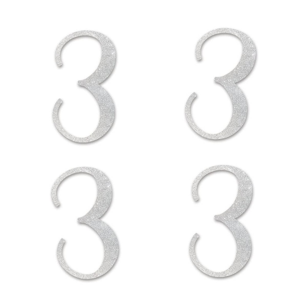 Silver Glitter Number 3 CutOut 3rd Birthday Party Anniversary Decoration