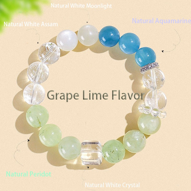 Natural Prehnite Aquamarine Beaded Bracelet with Shell White Howlite for Women
