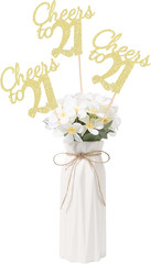 Cheers to 21, 10 Pack Double-Sided Gold Glitter 21St Birthday Centerpieces for T