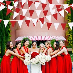 32Ft Red White Pennant Banner Fabric Triangle Flag Bunting Garland Streamers …