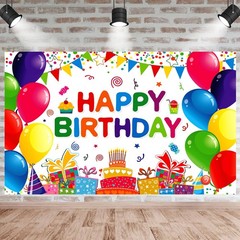 DIZHI Happy Birthday Backdrop Banner Colorful 5x3ft, Multicolor