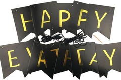 Fecedy Black Happy Birthday Bunting Banner with Shiny Gold Letters Pre-Strung No