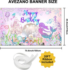 Mermaid Happy Birthday Backdrop under the Sea Birthday Party Decorations Little