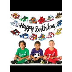 Glitter Black Sneaker Happy Birthday Banners 3Pcs Sports Shoes Theme Party De…