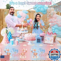 Lopeastar 3Pcs Bear Gender Reveal Decorations Tablecloths, Boy Or Girl Gender