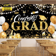 Graduation Banner 2026 Black and Gold – 72.8X43.3 Inch, Congrats Grad Banner for