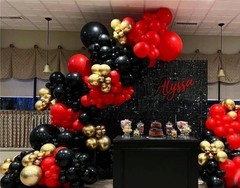 Black Gold Red Balloons Garland Arch Kit, 141Pcs Latex Balloons Different Siz…