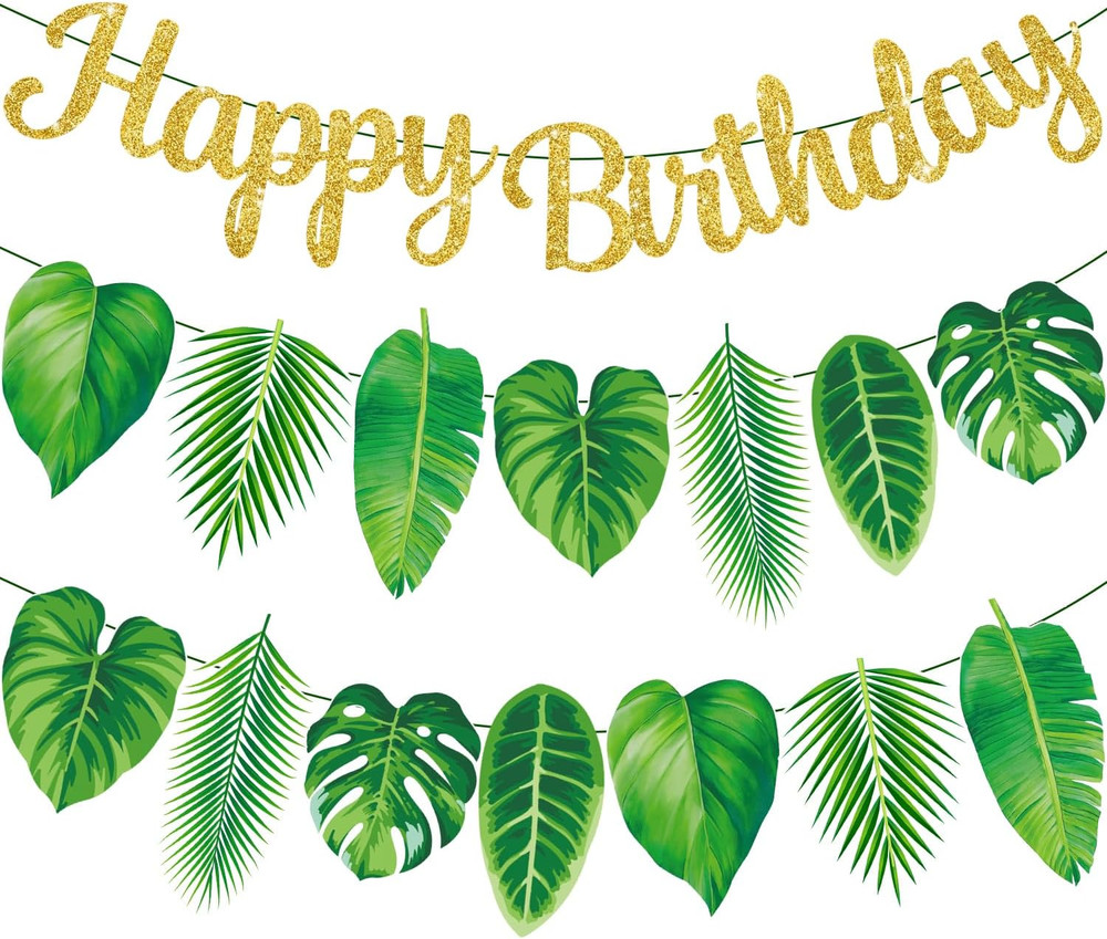 3 Pack Palm Leaf Banner Hawaii Party Decorations Green Leaves Flags Tropical Lea