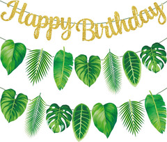3 Pack Palm Leaf Banner Hawaii Party Decorations Green Leaves Flags Tropical Lea