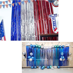 4 Pack Blue Fringe Backdrop 12.8X8.2 Feet Sparkle Metallic Tinsel Foil Fringe Cu