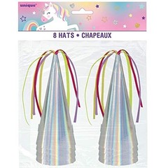Unicorn Horn Party Hats 8 Ct Silver Holographic Cone Hats Birthday New