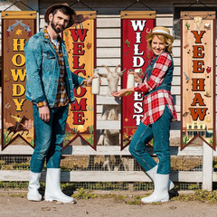 4 Pcs Western Cowboy Party Decorations Wild West Banner Howdy Yes Haw Welcome Ha