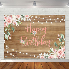 Rustic Wood Birthday Banner Happy Birthday Party Decorations Pink Floral Girls W