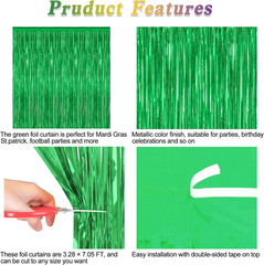 2 Pack Green Foil Curtain Backdrop Birthday Party Decorations | Green, Metallic