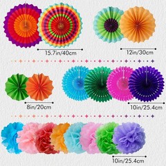 33 PCS Fiesta Party Decorations Mexican Hanging Paper Fans Rainbow Pom Poms