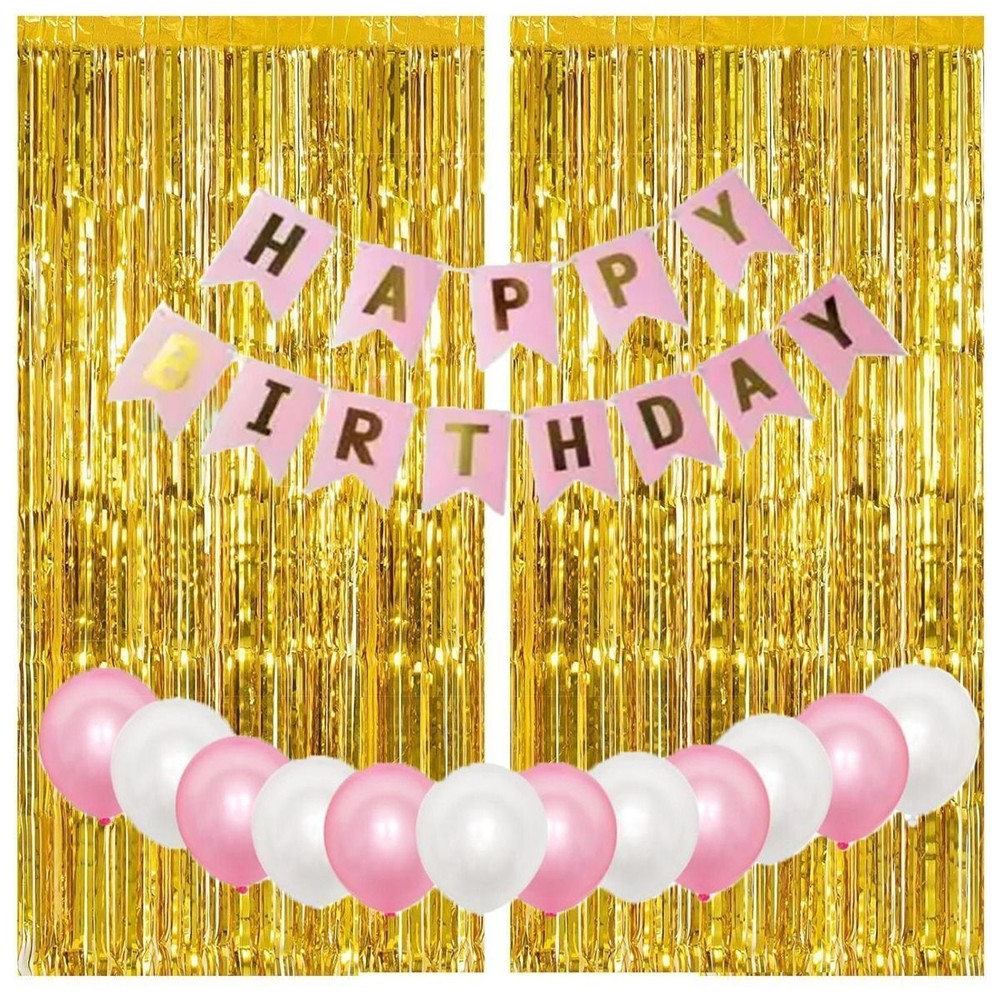 Birthday Party Decoration Kit – 50 Balloons, Banner, Foil Curtains Set