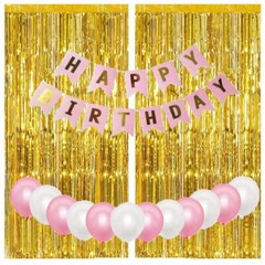 Birthday Party Decoration Kit – 50 Balloons, Banner, Foil Curtains Set