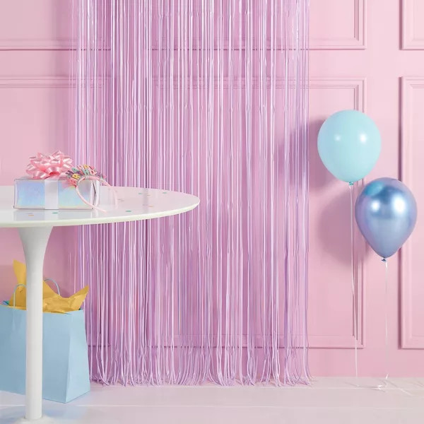 Spritz™ Rainbow Confetti Fringe Backdrop Lavender 3′ x 8′ Party Decor