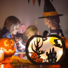 FOIMAS Halloween Wooden Table Sign,Light Up Pumpkin Table Centerpiece Topper…