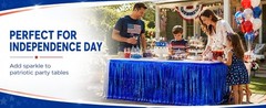 4-Pack Blue Foil Fringe Table Skirt, Disposable Metallic Tinsel Streamers, Photo