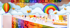 Rainbow Party Decorations, 4 Pack Foil Fringe Table Skirts | Wavy Metallic